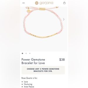 Gorjana Power Gemstone Bracelet in Rose Quartz with Gold. Adjustable.